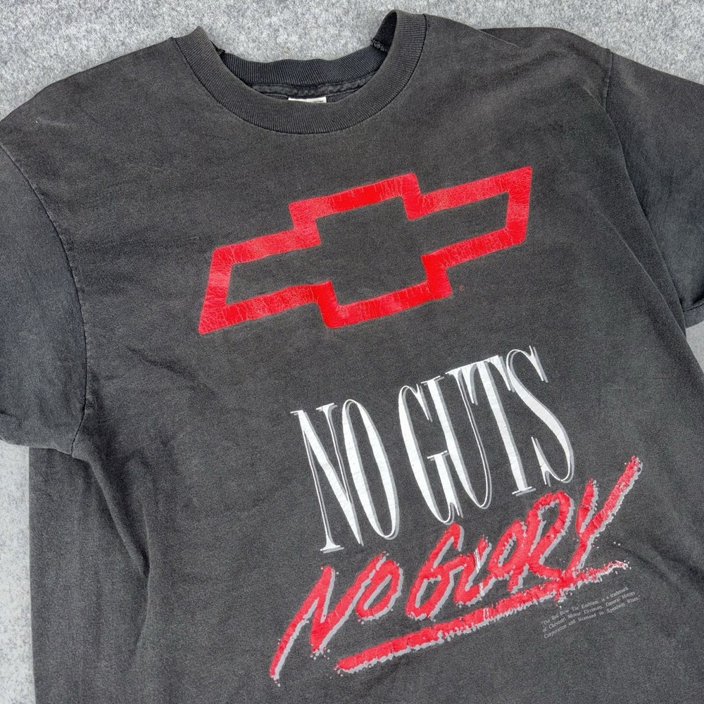 Vintage Chevrolet Shirt Mens Large Black Graphic Short Sleeve Made In USA Bowtie